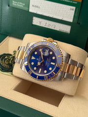 Pre-owned Rolex Submariner Bluesy 40mm Two Tone 116613LB 2017 Mint Condition Complete Set