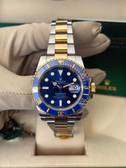 Pre-owned Rolex Submariner Bluesy 40mm Two Tone 116613LB 2017 Mint Condition Complete Set