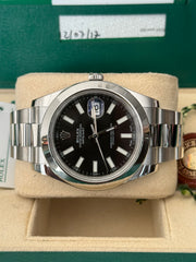 Pre-owned Rolex Datejust II Discontinued Black Baton Dial Smooth Oyster 116300 2017 Complete Set Box and Papers