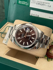 Pre-owned Rolex Datejust II Discontinued Black Baton Dial Smooth Oyster 116300 2017 Complete Set Box and Papers