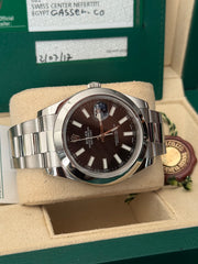 Pre-owned Rolex Datejust II Discontinued Black Baton Dial Smooth Oyster 116300 2017 Complete Set Box and Papers