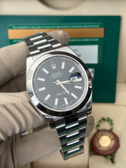 Pre-owned Rolex Datejust II Discontinued Black Baton Dial Smooth Oyster 116300 2017 Complete Set Box and Papers