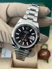 Pre-owned Rolex Datejust II Discontinued Black Baton Dial Smooth Oyster 116300 2017 Complete Set Box and Papers