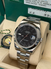 Pre-owned Rolex Datejust II Discontinued Ghost Roman Dial Smooth Oyster 116300 2016 Complete Set Box and Papers
