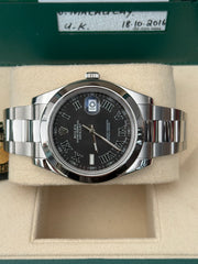 Pre-owned Rolex Datejust II Discontinued Ghost Roman Dial Smooth Oyster 116300 2016 Complete Set Box and Papers