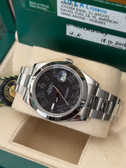 Pre-owned Rolex Datejust II Discontinued Ghost Roman Dial Smooth Oyster 116300 2016 Complete Set Box and Papers