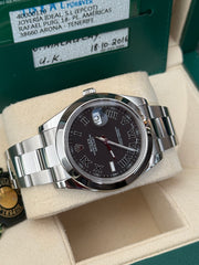 Pre-owned Rolex Datejust II Discontinued Ghost Roman Dial Smooth Oyster 116300 2016 Complete Set Box and Papers