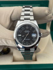 Pre-owned Rolex Datejust II Discontinued Ghost Roman Dial Smooth Oyster 116300 2016 Complete Set Box and Papers