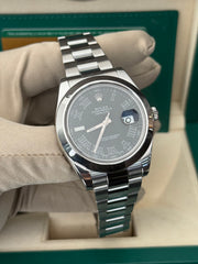 Pre-owned Rolex Datejust II Discontinued Ghost Roman Dial Smooth Oyster 116300 2016 Complete Set Box and Papers