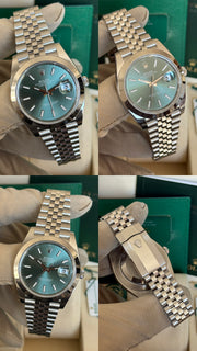 Pre-owned Rolex Datejust Mint Green Smooth Jubilee 126300 2025 Full Set