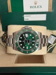 Pre-owned Rolex Submariner Hulk 40mm 116610LV 2015 Mint Condition Unpolished Complete Set UK Watch