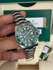 Pre-owned Rolex Submariner Hulk 40mm 116610LV 2015 Mint Condition Unpolished Complete Set UK Watch