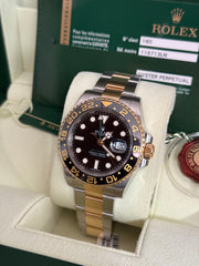 Pre-owned Rolex GMT Master II 40mm 116713LN Steel and Gold 2010 Complete UK Set
