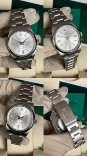 Pre-owned Rolex Oyster Perpetual 41mm Silver Dial 124300 2020 Full Set