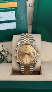DEPOSIT for Pre-owned Rolex Datejust 41mm 126333 Champagne Baton Dial Yellow Gold Steel Jubilee Strap Fluted Bezel 2020 Complete Set