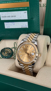 DEPOSIT for Pre-owned Rolex Datejust 41mm 126333 Champagne Baton Dial Yellow Gold Steel Jubilee Strap Fluted Bezel 2020 Complete Set