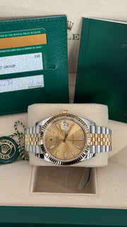 DEPOSIT for Pre-owned Rolex Datejust 41mm 126333 Champagne Baton Dial Yellow Gold Steel Jubilee Strap Fluted Bezel 2020 Complete Set