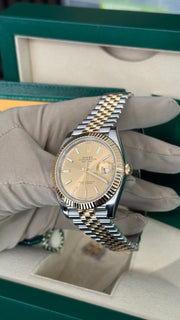 DEPOSIT for Pre-owned Rolex Datejust 41mm 126333 Champagne Baton Dial Yellow Gold Steel Jubilee Strap Fluted Bezel 2020 Complete Set