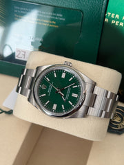 Pre-owned Rolex Oyster Perpetual Green 126000 2025 New Condition Complete Set UK Watch