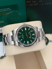 Pre-owned Rolex Oyster Perpetual Green 126000 2025 New Condition Complete Set UK Watch