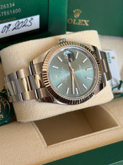 Pre-owned Rolex Datejust 41mm Mint Green Dial 126334 Box and Papers 2023