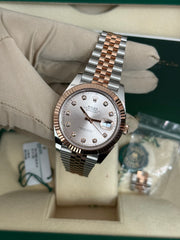 Pre-owned Rolex Datejust 41mm 126331 Sundust Diamond Dial Rose Gold Steel Jubilee Strap Fluted Bezel 2024 Complete UK Set