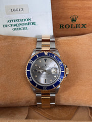 Pre-owned Rolex Submariner Serti Dial Two-tone 16613 Box and Papers 1999