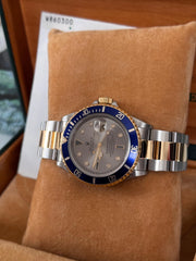 Pre-owned Rolex Submariner Serti Dial Two-tone 16613 Box and Papers 1999