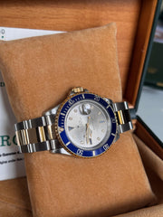 Pre-owned Rolex Submariner Serti Dial Two-tone 16613 Box and Papers 1999