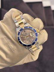 Pre-owned Rolex Submariner Serti Dial Two-tone 16613 Box and Papers 1999