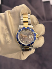 Pre-owned Rolex Submariner Serti Dial Two-tone 16613 Box and Papers 1999
