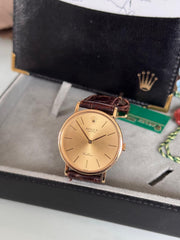 Pre-owned Rolex Cellini 18ct Gold Ref 5113 Manual Wind Leather Strap Box and Papers 2003