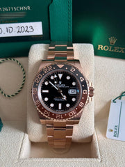 Pre Owned Rolex GMT Master II 125715CHNR Full Rose Gold Rootbeer 2023