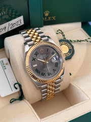 Pre-owned Rolex Datejust 126333 Wimbledon Dial Yellow Gold Steel Jubilee Strap Fluted Bezel 2023