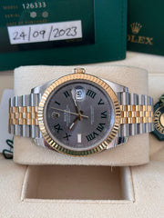 Pre-owned Rolex Datejust 126333 Wimbledon Dial Yellow Gold Steel Jubilee Strap Fluted Bezel 2023