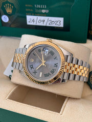 Pre-owned Rolex Datejust 126333 Wimbledon Dial Yellow Gold Steel Jubilee Strap Fluted Bezel 2023
