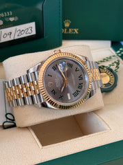 Pre-owned Rolex Datejust 126333 Wimbledon Dial Yellow Gold Steel Jubilee Strap Fluted Bezel 2023