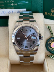 Pre-owned Rolex Datejust 126300 Wimbledon Dial Smooth Bezel Oyster Strap