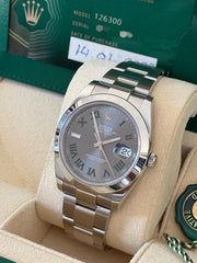 Pre-owned Rolex Datejust 126300 Wimbledon Dial Smooth Bezel Oyster Strap