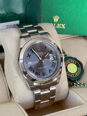 Pre-owned Rolex Datejust 126300 Wimbledon Dial Smooth Bezel Oyster Strap