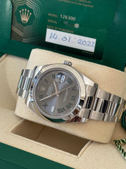Pre-owned Rolex Datejust 126300 Wimbledon Dial Smooth Bezel Oyster Strap