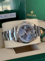 Pre-owned Rolex Datejust 126300 Wimbledon Dial Smooth Bezel Oyster Strap