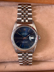 Pre-owned Rolex Datejust 36mm 16234 Blue Dial Jubilee Strap Boxed