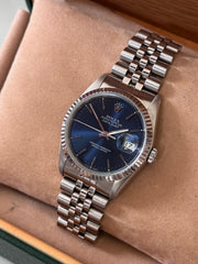 Pre-owned Rolex Datejust 36mm 16234 Blue Dial Jubilee Strap Boxed