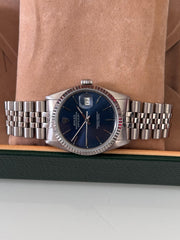 Pre-owned Rolex Datejust 36mm 16234 Blue Dial Jubilee Strap Boxed
