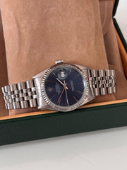 Pre-owned Rolex Datejust 36mm 16234 Blue Dial Jubilee Strap Boxed