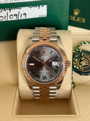 Pre-owned Rolex Datejust 126331 Wimbledon Dial Rose Gold Steel Jubilee Strap Fluted Bezel 2019