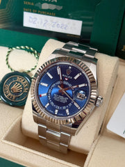 Pre-owned Rolex Skydweller Blue Dial Oyster Strap 2022 Full Box and Papers