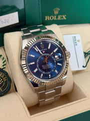 Pre-owned Rolex Skydweller Blue Dial Oyster Strap 2022 Full Box and Papers