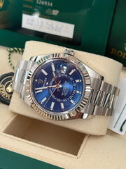 Pre-owned Rolex Skydweller Blue Dial Oyster Strap 2022 Full Box and Papers